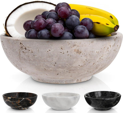 Gusto Nostro 8" Decorative Travertine Bowl for Coffee Table - Elegant Centerpiece, Aesthetic Fruit