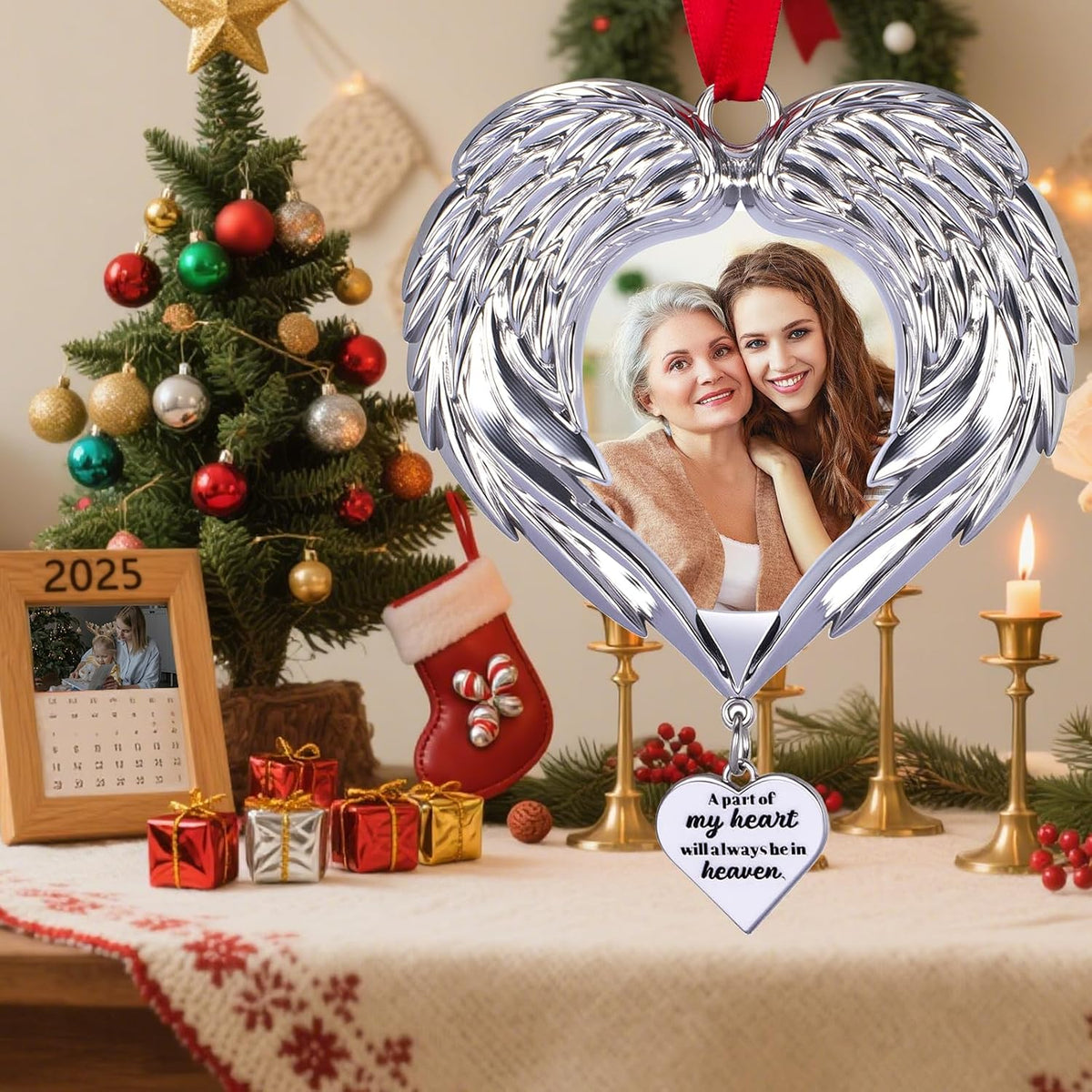 Memorial Christmas Angel Wings Photo Ornaments 2025 Sympathy Gifts for Loss of Loved One