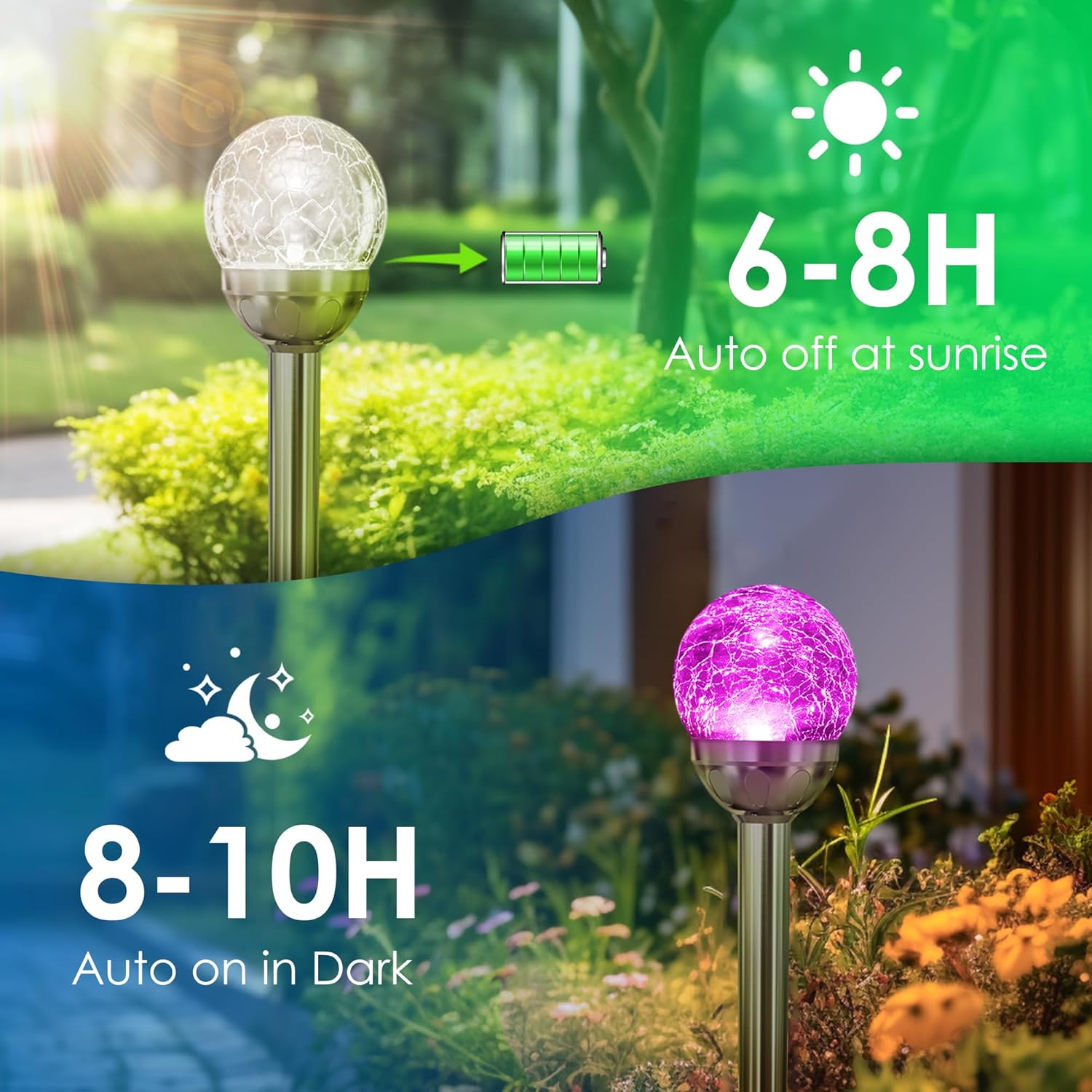 SOLPEX Solar Garden Lights Outdoor, 6 Pack Multi-Color Changing&White 2 Modes Solar Powered Glass