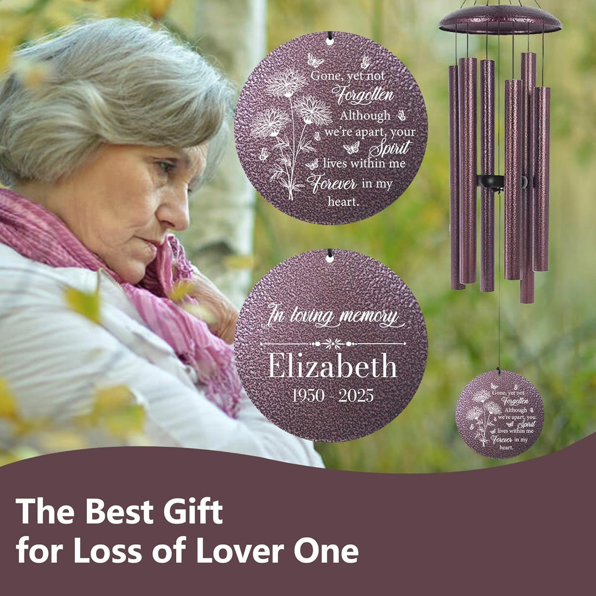 ASTARIN Engraving Wind Chimes for Loss of Loved One, Personalized Wind Chimes Memorial, Bereavement