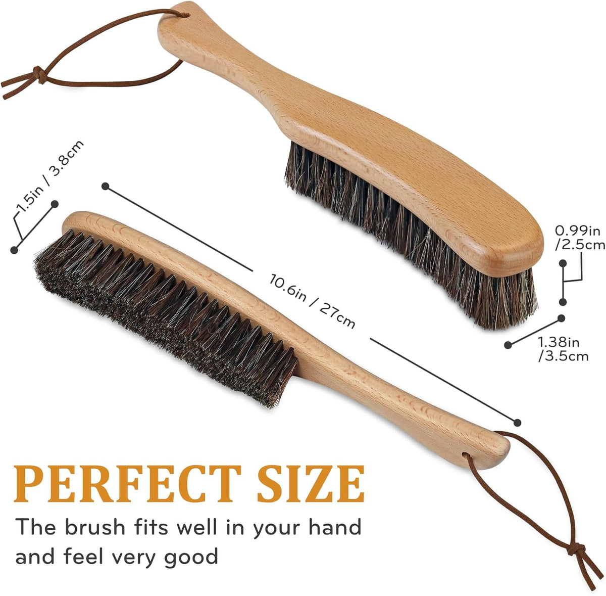 Lint Brush for Clothes with 100% Soft Horse Hair Bristle, Large Beech Wood Handle, Lint Remover for