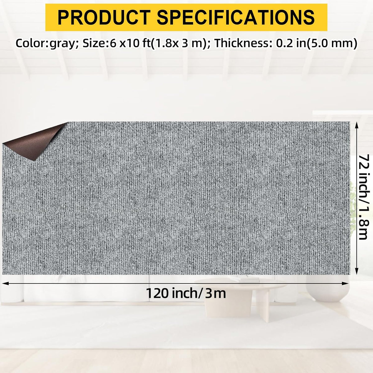 Marine Carpet,6 FT x 10 FT Smoke Gray Indoor Outdoor Carpet 0.2" Thick Boat Carpet with Water-Proof