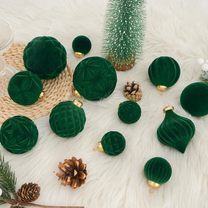 46PCS Velvet Christmas Ball Ornaments Set, Flocked Shatterproof Xmas Tree Decor, Assorted Hanging