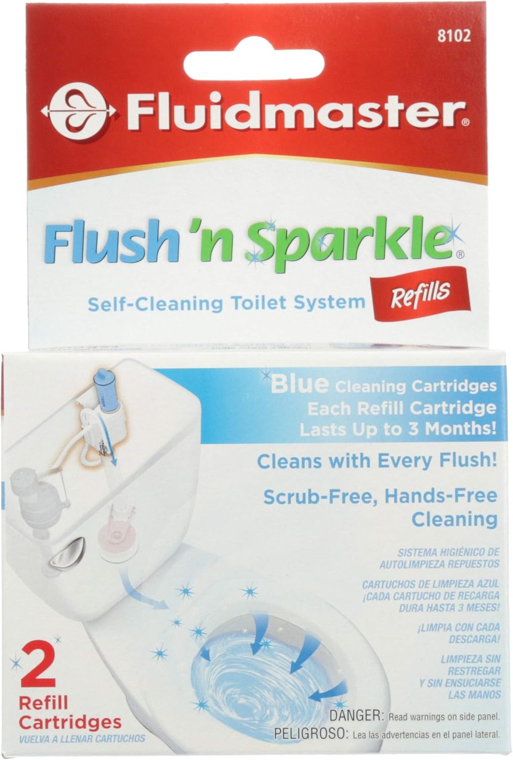 Fluidmaster 8102P8 Flush 'n Sparkle Automatic Toilet Bowl Cleaning System Refills, Blue 2-Pack
