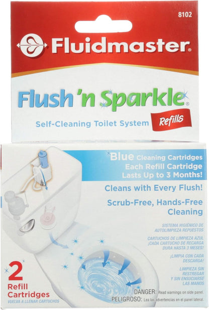 Fluidmaster 8102P8 Flush 'n Sparkle Automatic Toilet Bowl Cleaning System Refills, Blue 2-Pack