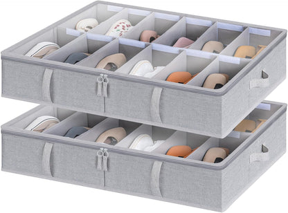 StorageWorks Under Bed Shoe Storage Organizer, Underbed Shoes Container with Adjustable Dividers