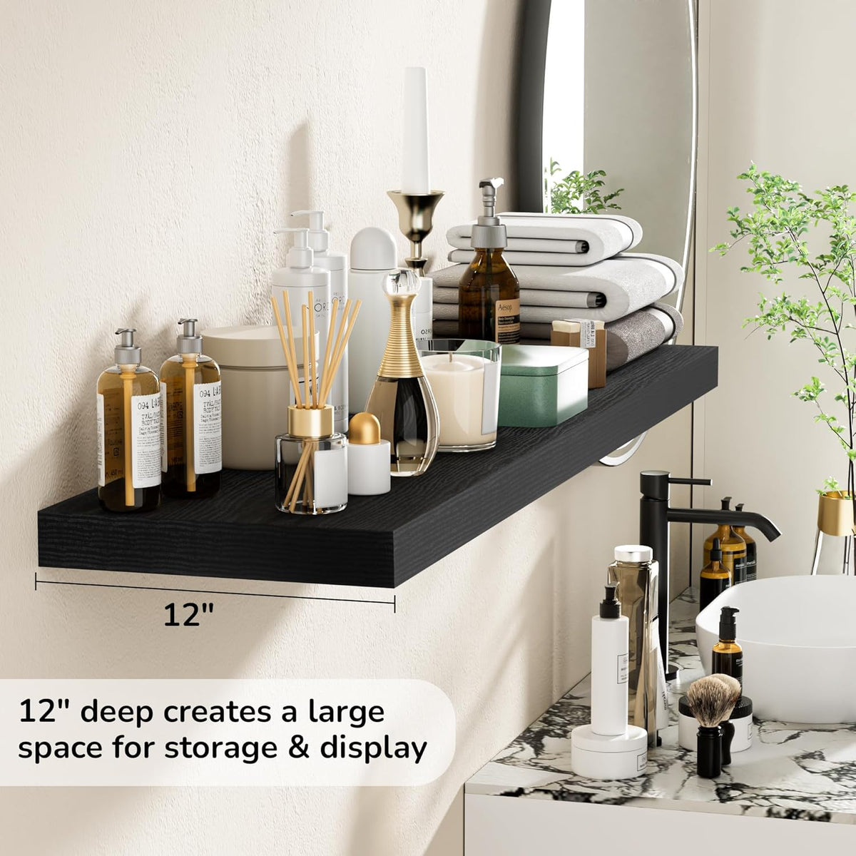 Fun Memories Floating Shelves - 12 Inch Rustic Wooden Wall Shelves - Extra Deeper & Thicker Wall