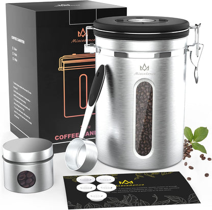 Coffee canister for ground coffee with Transparent Window,Date Tracker,CO2 Valve 304 Stainless