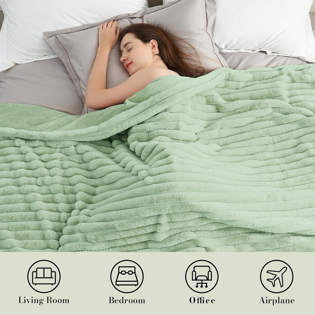 Amélie Home Faux Fur Throw Blanket for Couch, Cozy Fuzzy Fluffy Fur Luxurious Soft Striped Plush