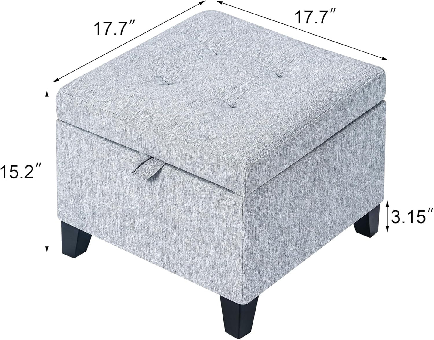 Adeco 18 Inch High Cube Ottoman Storage, Linen Chair Foot Stools, Upholstered Vanity Stool with
