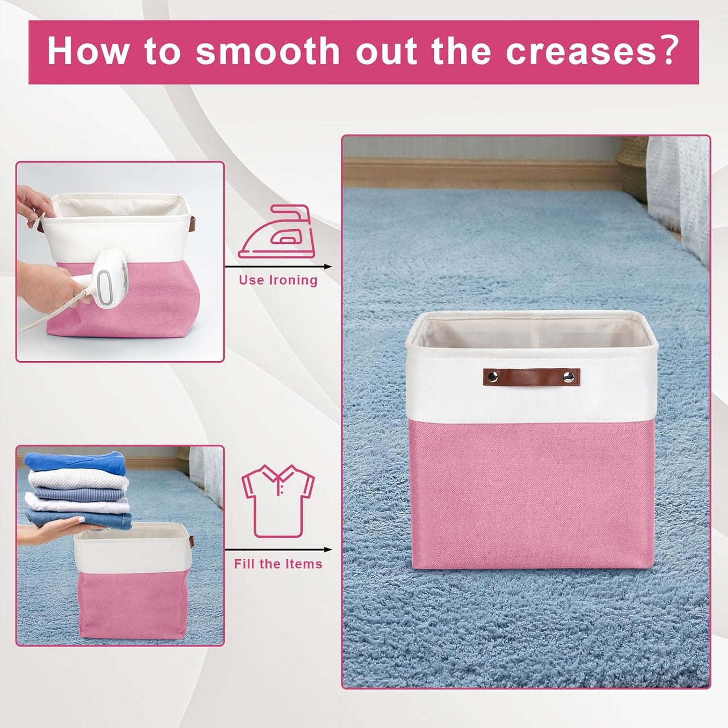 13x13 Cube Storage Bins, Collapsible Fabric Storage Box, 4 Pack Closet Baskets with Handles for