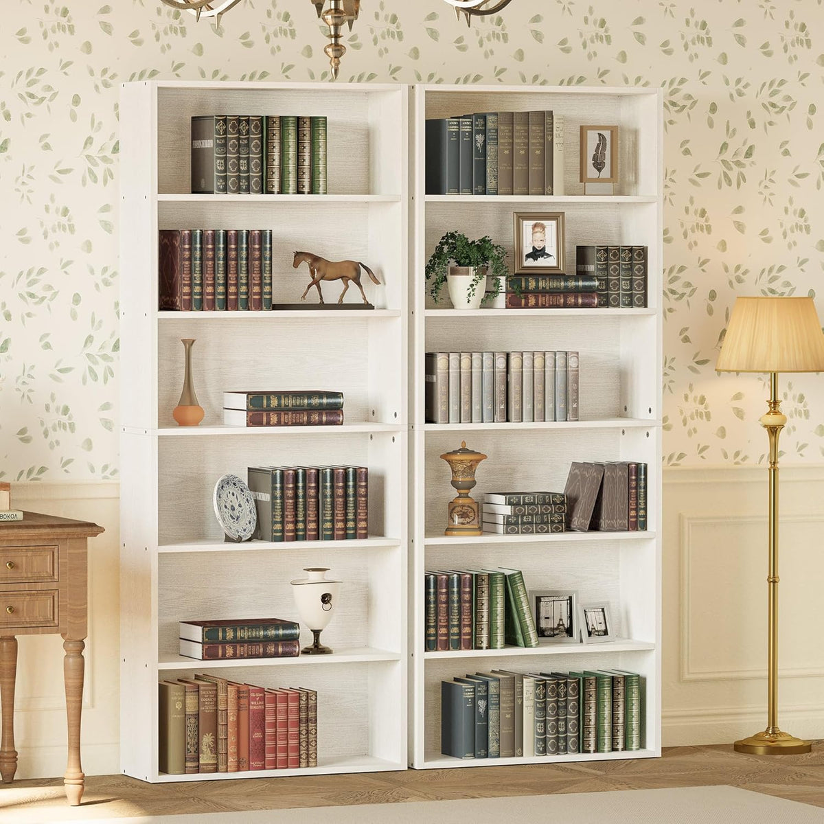 IRONCK Bookshelves and Bookcases Set of 2 Floor Standing 6 Tiers Display Storage Shelves 70 in Tall