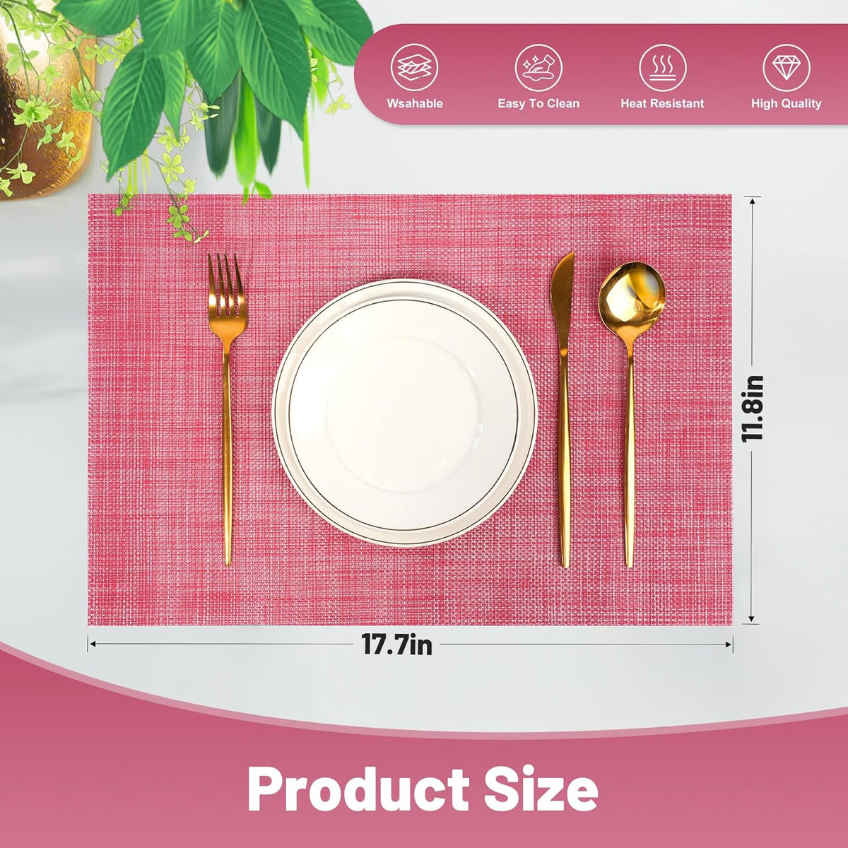 Placemats Set of 8，Non-Slip PVC Weave Table Mats Easy to Clean，Heat Resistant Place Mats for