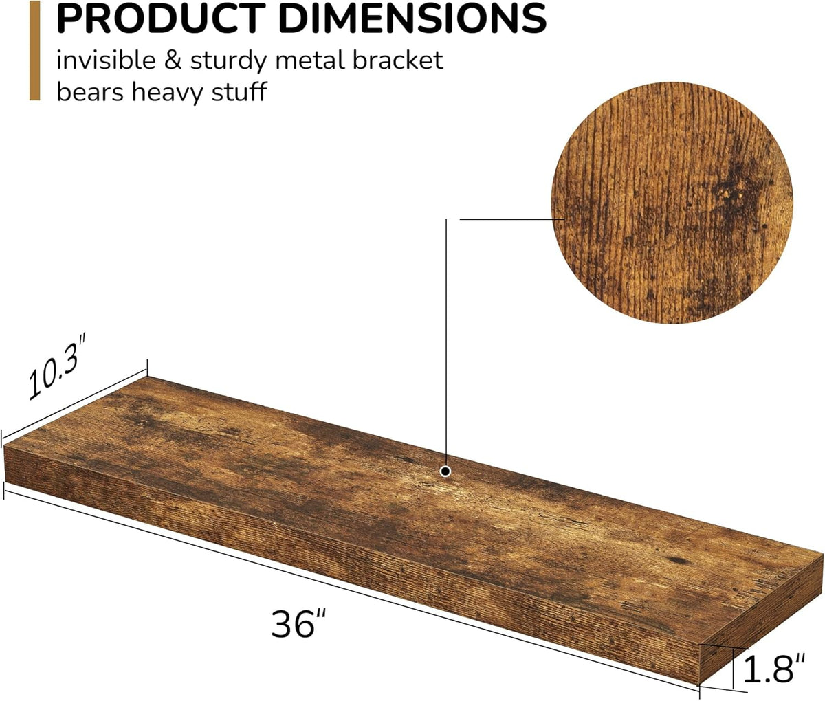 Floating Shelves - 10.3 Inch Deep Wall Shelf for Decor & Storage - Wall Mounted Display Shelving