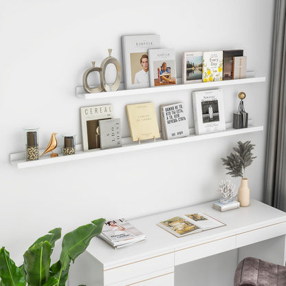 Solid Ash Wood Picture Ledge Shelf, Wood Floating Shelves Set of 2, 48 Inch Long Large Photo Ledge