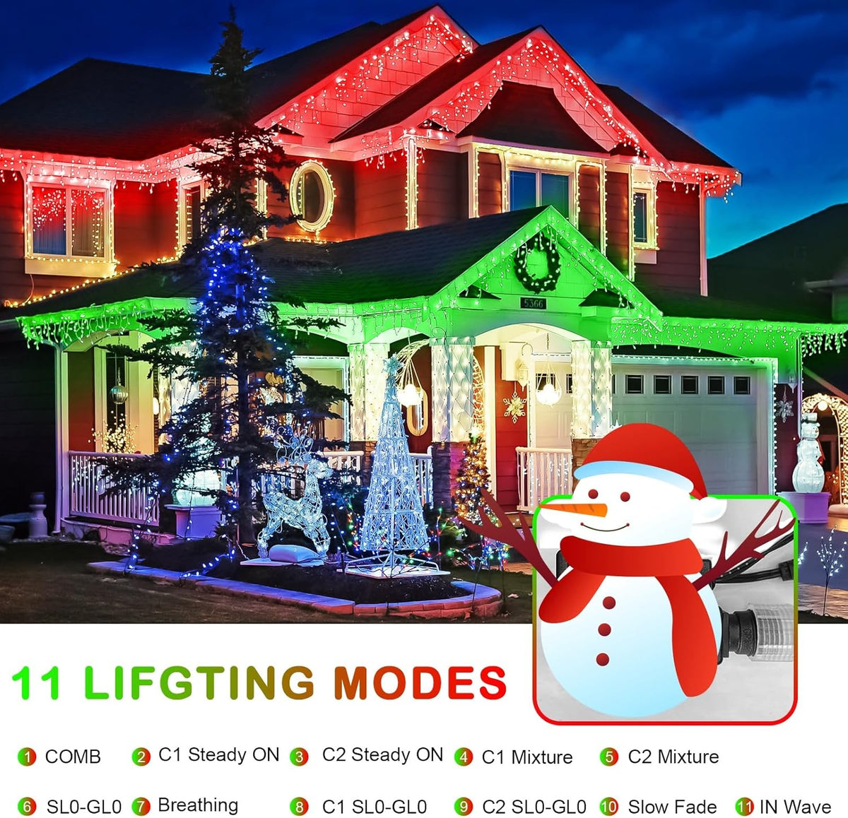 JMEXSUSS 400 LED Christmas Icicle Lights Outdoor, Red & Green Halloween Icicle Lights Clear