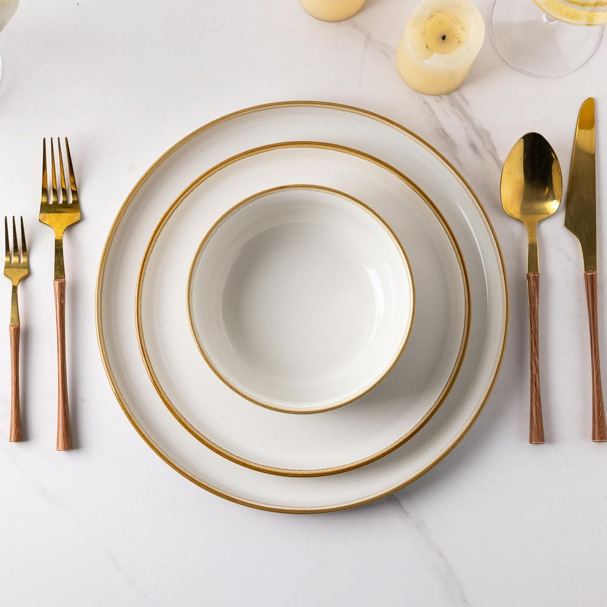 GBHOME Ceramic Dinnerware Sets for 8, 24 Pieces Stoneware Plates and Bowls Sets, Scratch Resistant