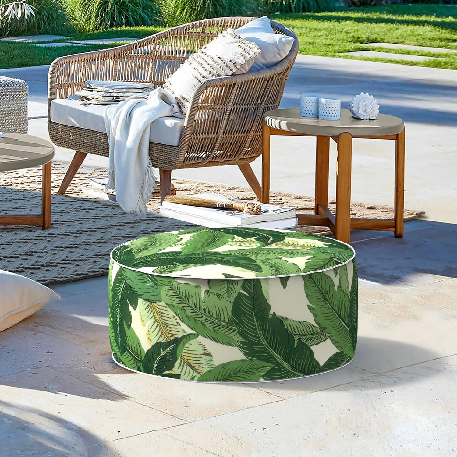 LVTXIII Outdoor/Indoor Round Inflatable Ottoman, All Weather Patio Footstool, Portable Footrest