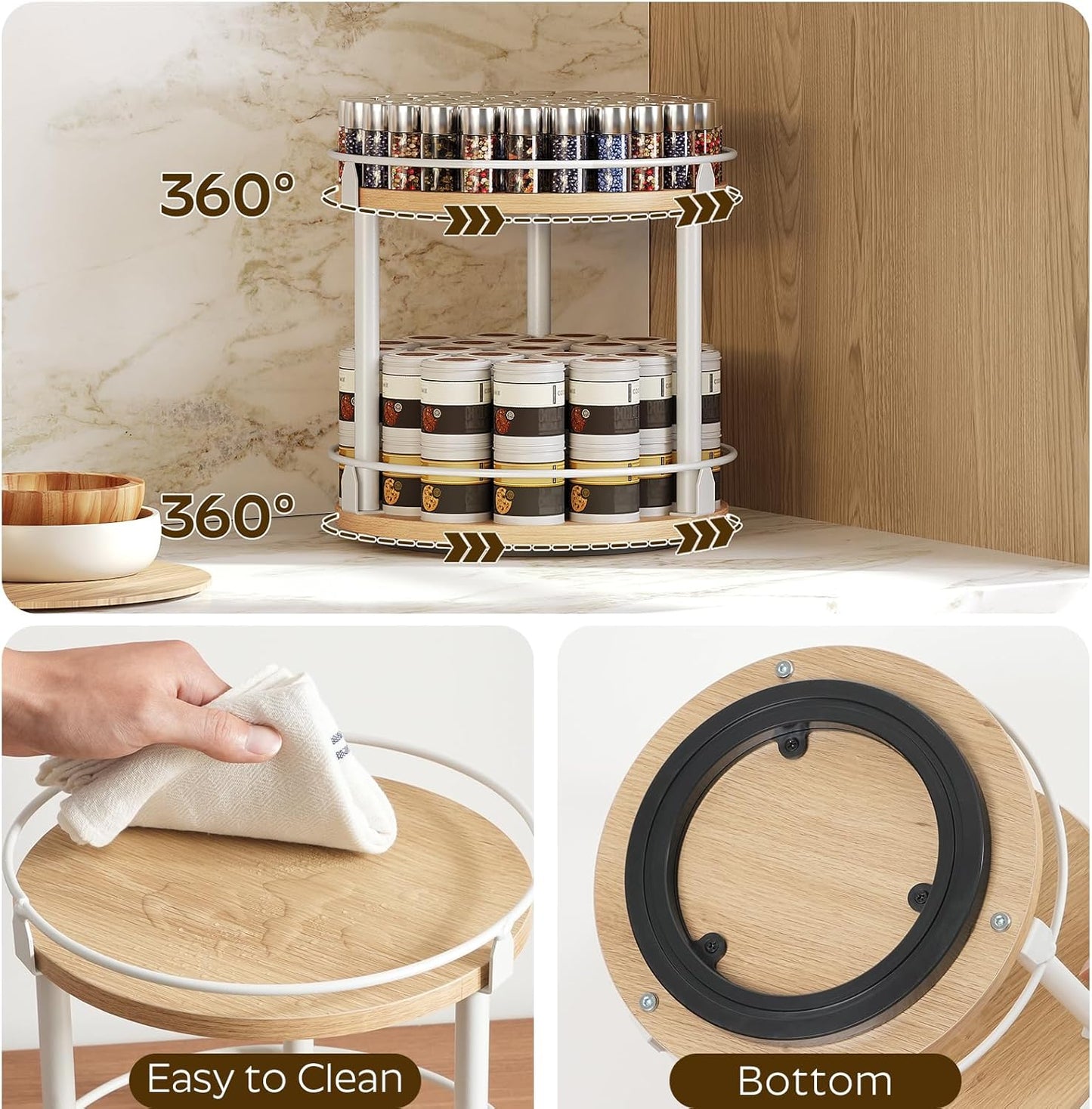Lazy Susan Organizer, Rotating Spice Rack, 2 Tier Spice Turntable Organizer, Industrial Turntable