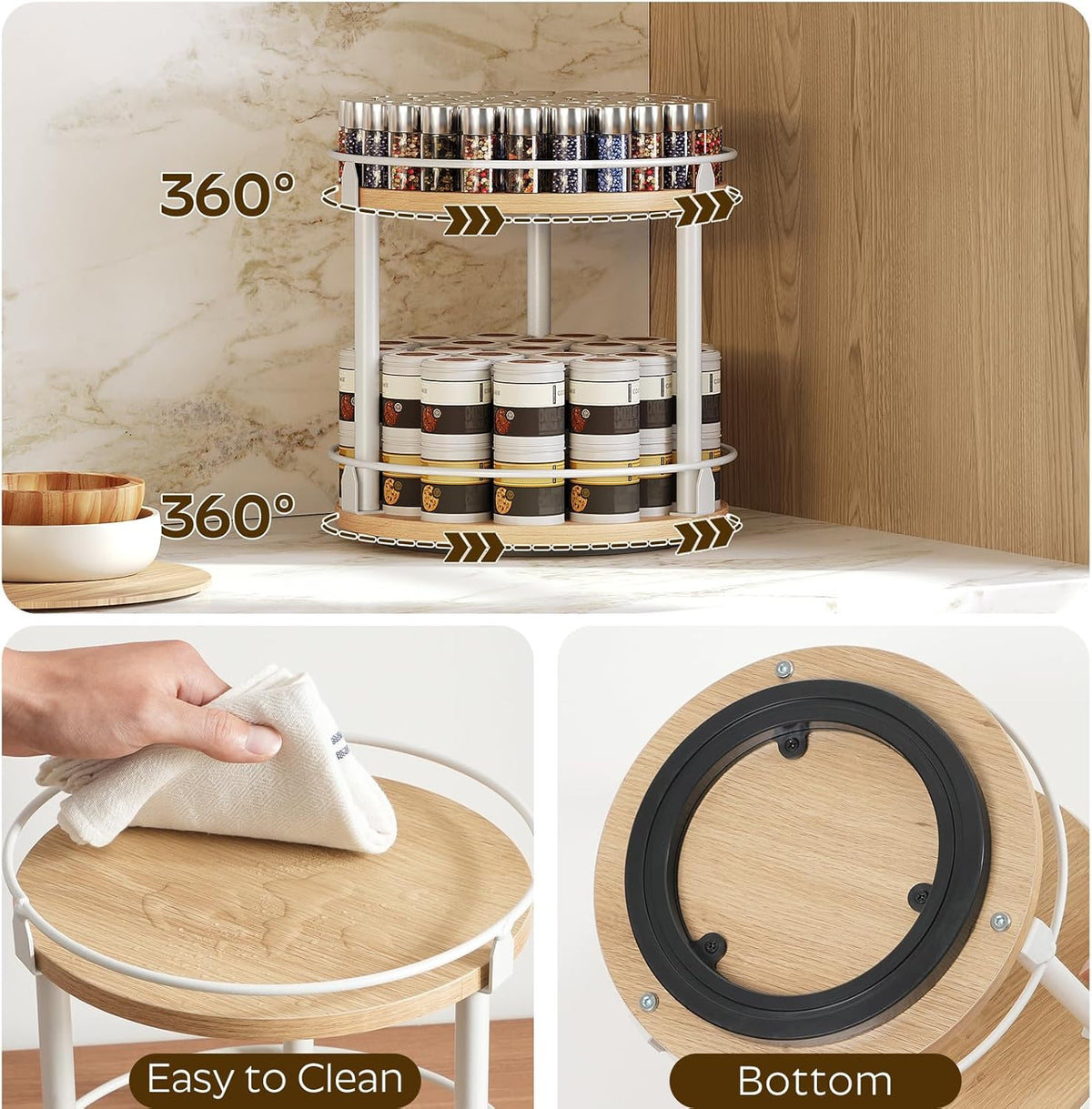Lazy Susan Organizer, Rotating Spice Rack, 2 Tier Spice Turntable Organizer, Industrial Turntable