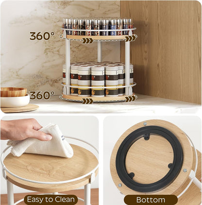 Lazy Susan Organizer, Rotating Spice Rack, 2 Tier Spice Turntable Organizer, Industrial Turntable