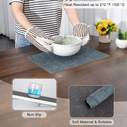 Myir JUN Dual Sided Placemats, Faux Leather Set of 6 Indoor & Outdoor Square Non-Slip Table Mats