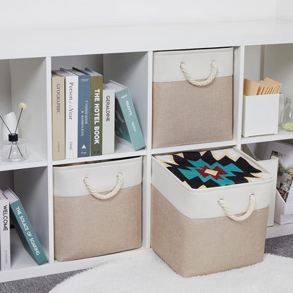 Bidtakay Fabric Storage Baskets for Organizing Beige 13 Inch Collapsible Square Baskets 3 Pack