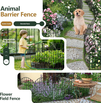 15 Panels Decorative Garden Fence, 15.94ft x 23in Animal Barrier Fencing Arched Rustproof Metal