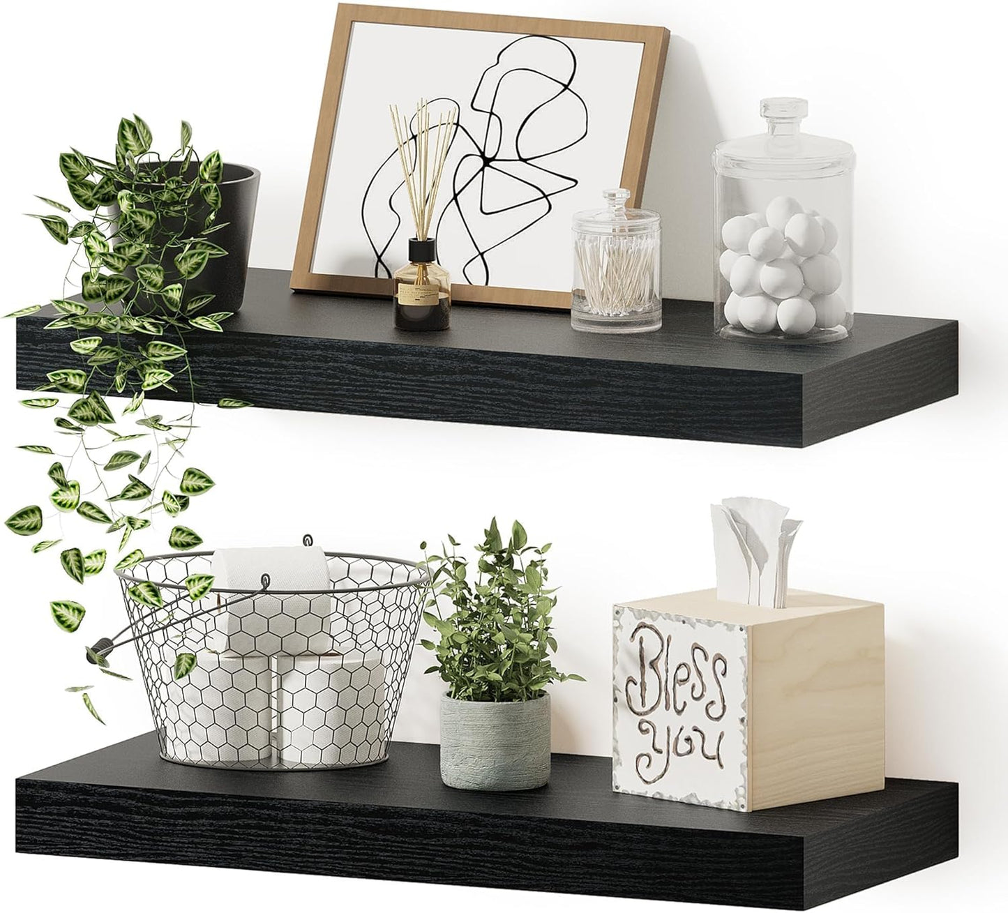 Black Floating Shelves for Wall, 16 inchs x 6.7” deep x 1.4” Wall Shelf for Bathroom Bedroom