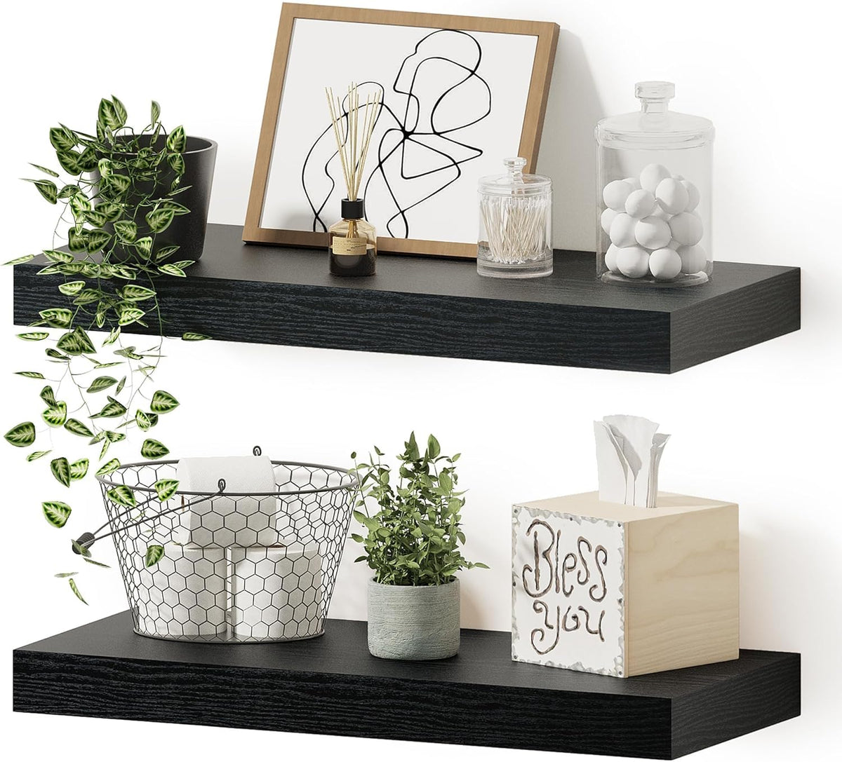 Black Floating Shelves for Wall, 16 inchs x 6.7” deep x 1.4” Wall Shelf for Bathroom Bedroom