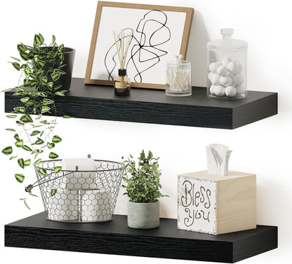 Black Floating Shelves for Wall, 16 inchs x 6.7” deep x 1.4” Wall Shelf for Bathroom Bedroom
