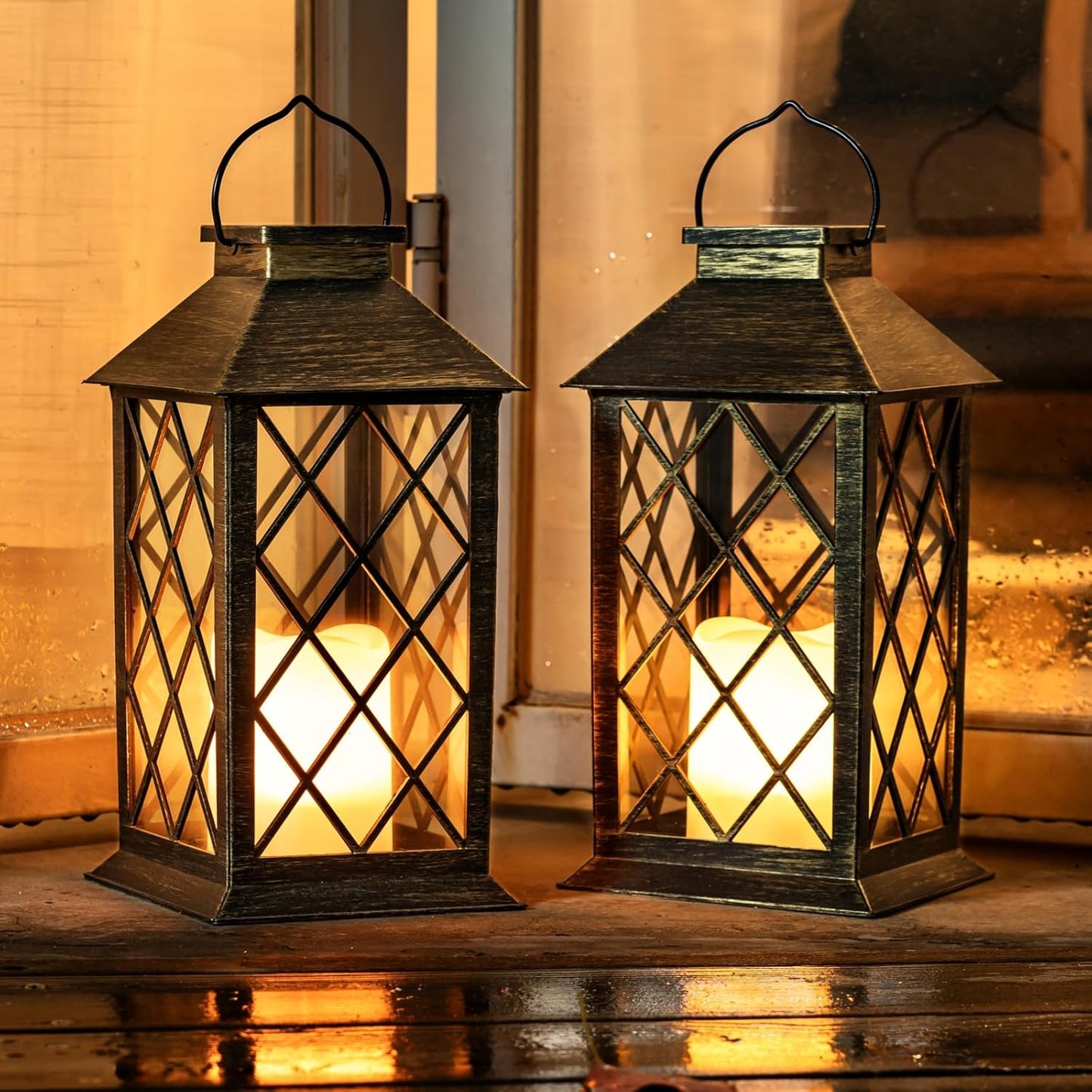 Homemory Solar Lanterns Outdoor Waterproof Hanging with Flickering Flameless Candles, 2 Pack Garden