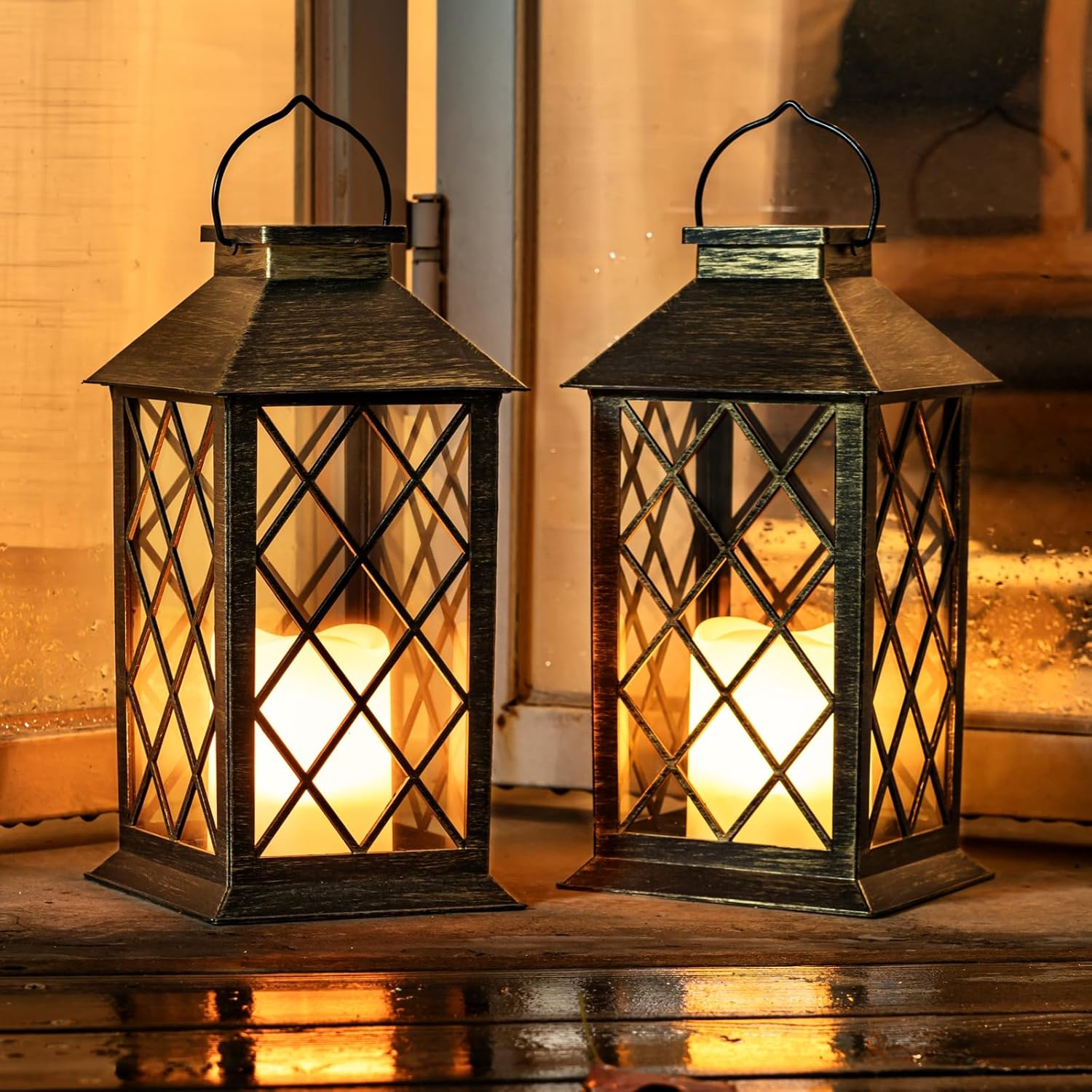 Homemory Solar Lanterns Outdoor Waterproof Hanging with Flickering Flameless Candles, 2 Pack Garden