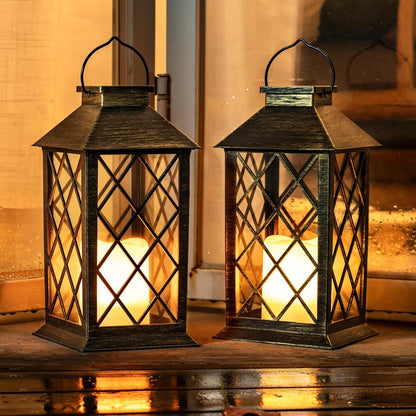 Homemory Solar Lanterns Outdoor Waterproof Hanging with Flickering Flameless Candles, 2 Pack Garden