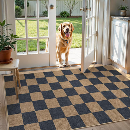 Lahome Checkered Easy Jute Indoor Outdoor Carpet, 3x5 Washable Rugs for Entryway Living Room