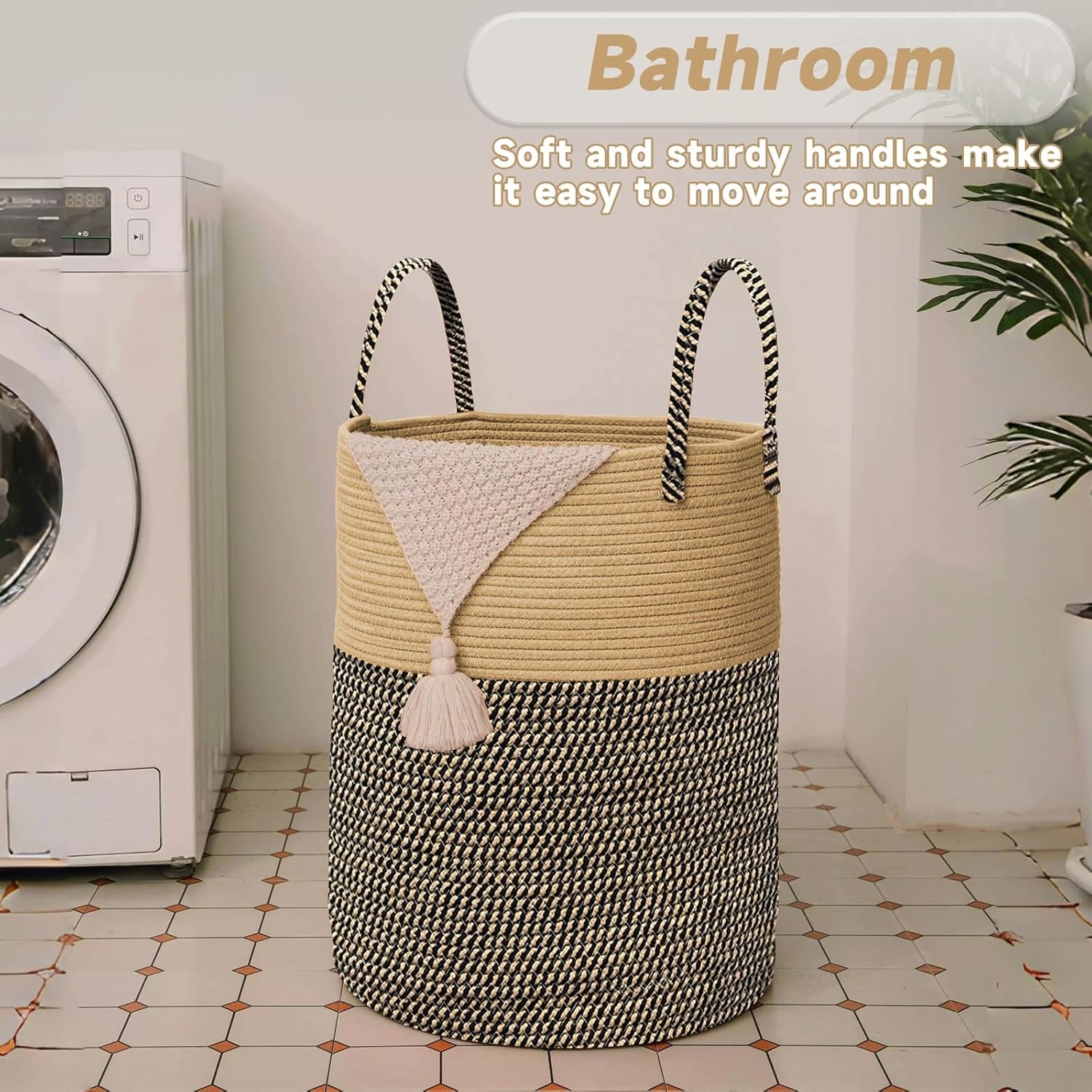 Large Woven Laundry Basket Hamper,80L Cotton Rope Storage Bin for Blankets,Toys and