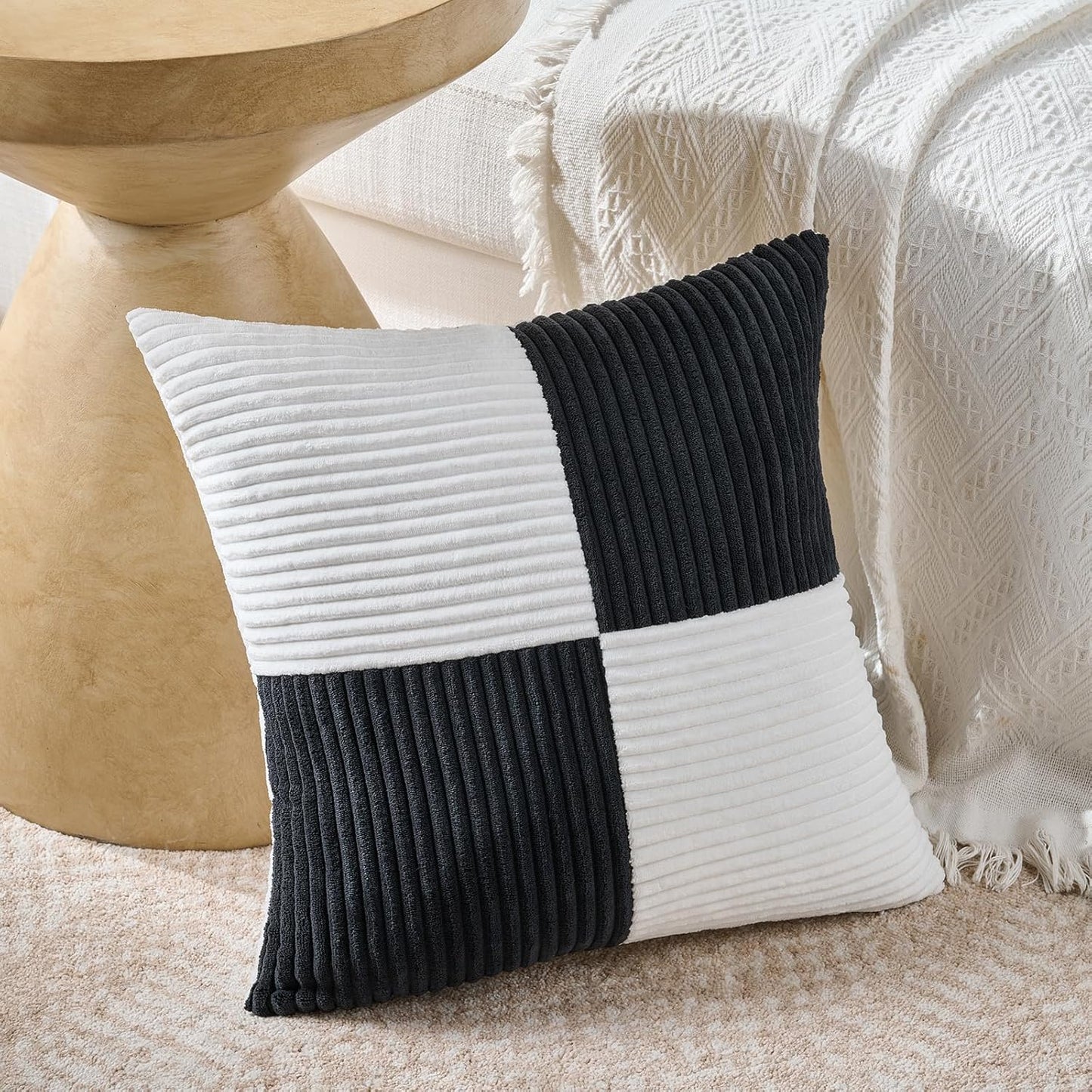 Fancy Homi Set of 2 Black White Euro Decorative Throw Pillow Covers 28x28 Inch for Bedroom Couch
