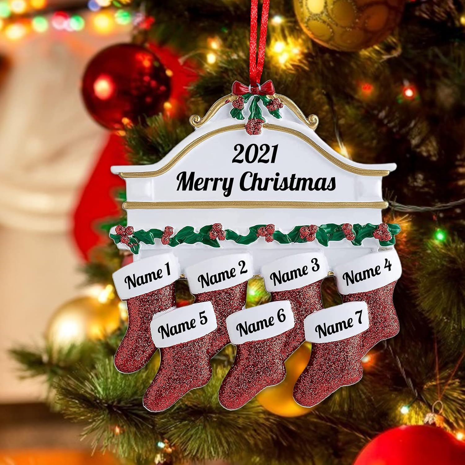 Personalized Christmas Ornaments Family of 2,3,4,5,6,7,8 Custom Christmas Stocking Ornaments with