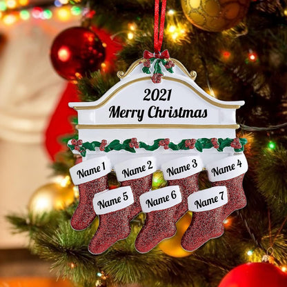 Personalized Christmas Ornaments Family of 2,3,4,5,6,7,8 Custom Christmas Stocking Ornaments with