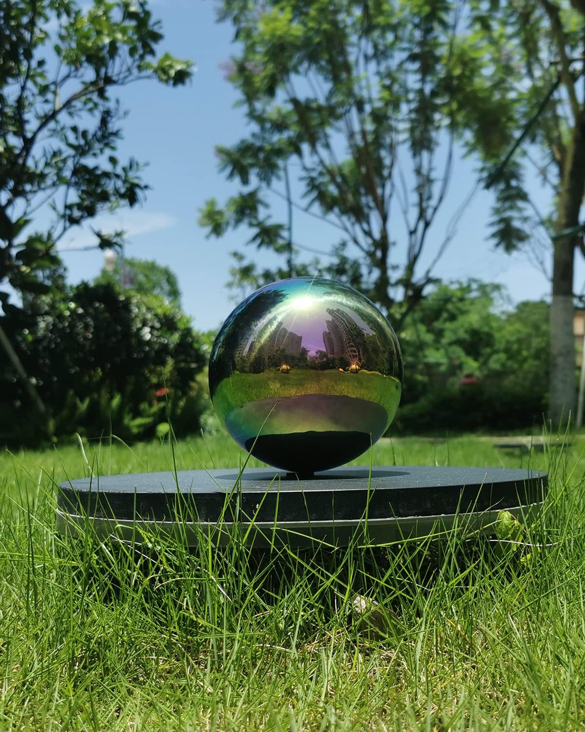 Rainbow Gazing Globe Mirror Ball in Stainless Steel, Shiny Hollow Sphere Sparkling Housewarming