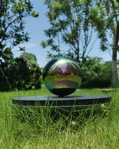 Rainbow Gazing Globe Mirror Ball in Stainless Steel, Shiny Hollow Sphere Sparkling Housewarming