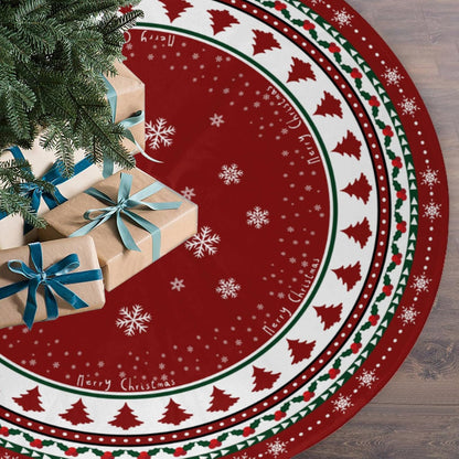 Christmas Tree Skirt 48 Inches, Red and Green Xmas Tree Mat with Winter Snowflake for Christmas