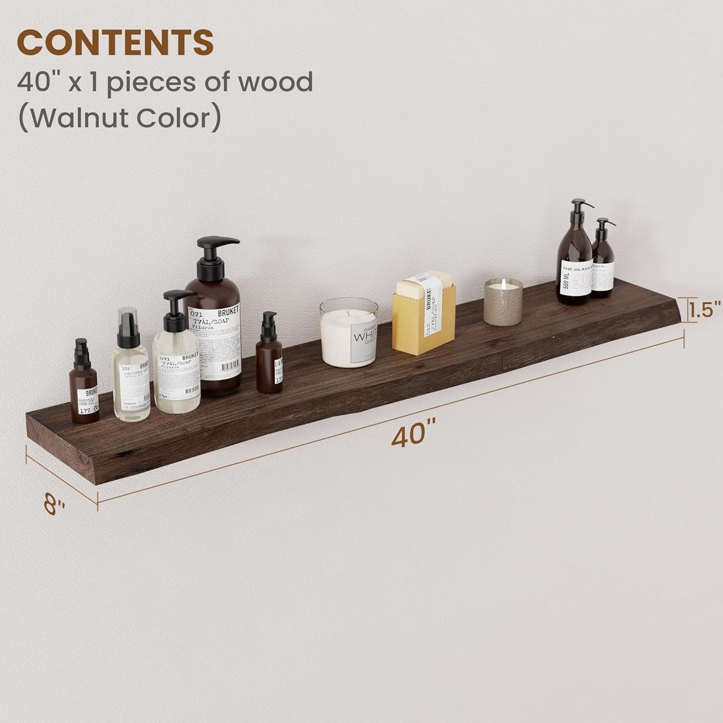 Floating Shelves for Wall Decor, Rustic Solid Elm Wood Live Edge Floating Shelves Wall Mounted