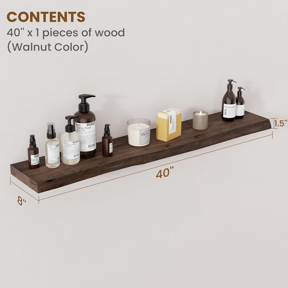 Floating Shelves for Wall Decor, Rustic Solid Elm Wood Live Edge Floating Shelves Wall Mounted