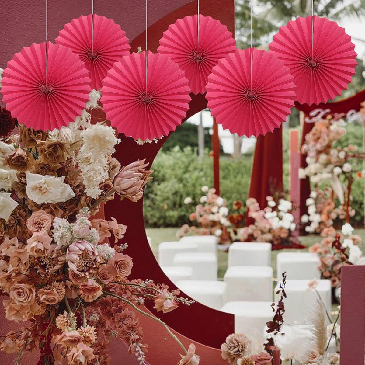 Red Birthday Decorations,DIY Red Paper Fans Hanging Decoration ,Party Supplies Party Fans 16in