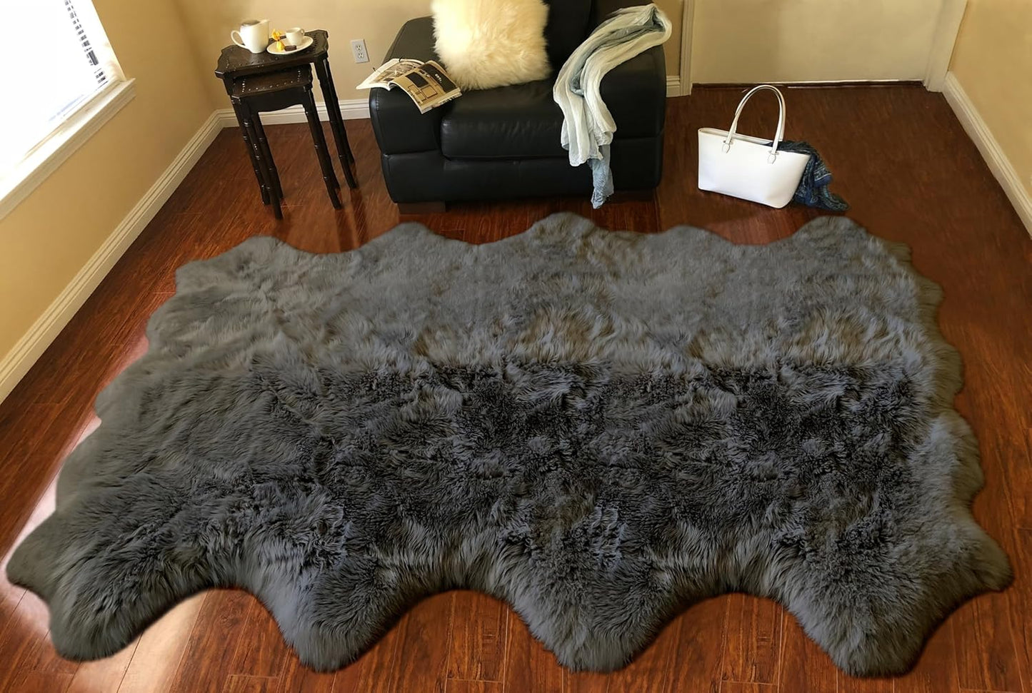 LAMBZY Faux Sheepskin Super Soft Hypoallergenic Free Shape Silky Shag Rug, Luxury Shaggy Plush