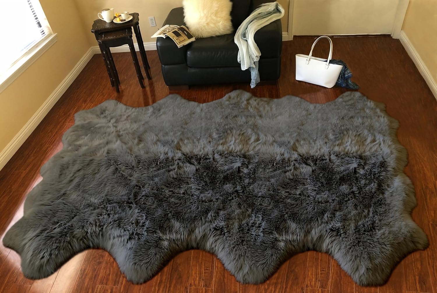LAMBZY Faux Sheepskin Super Soft Hypoallergenic Free Shape Silky Shag Rug, Luxury Shaggy Plush