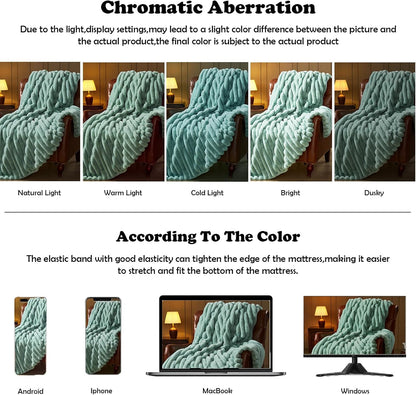 NEWCOSPLAY Faux Fur Twin Blanket New Sage Green 3D Ribbed Plush Thick Warm Blanket for Couch Sofa