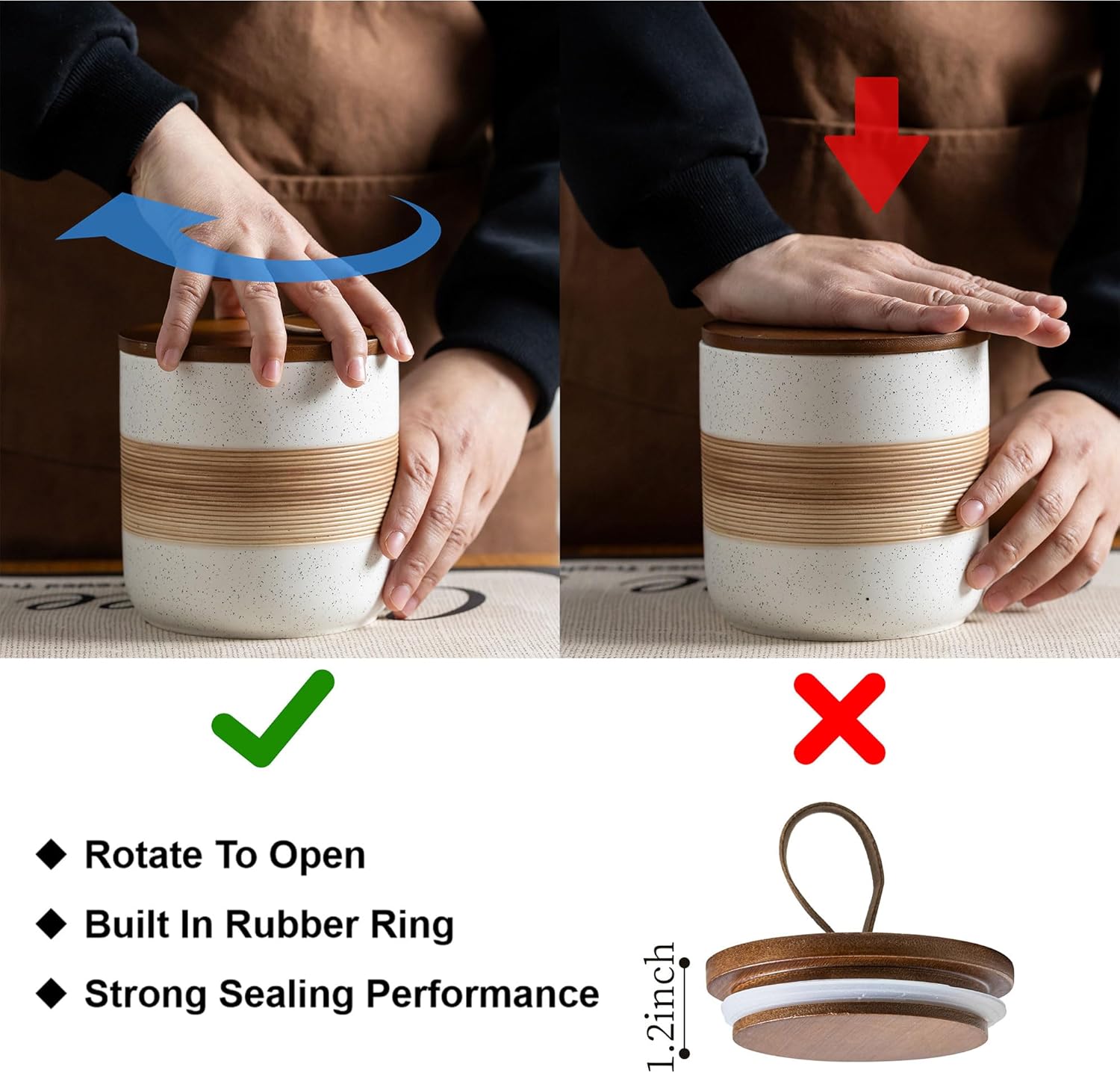 Ceramic Jar with Lid, Coffee Container Kitchen Food Storage Jars for Spice Sugar Tea Bag, Stackable