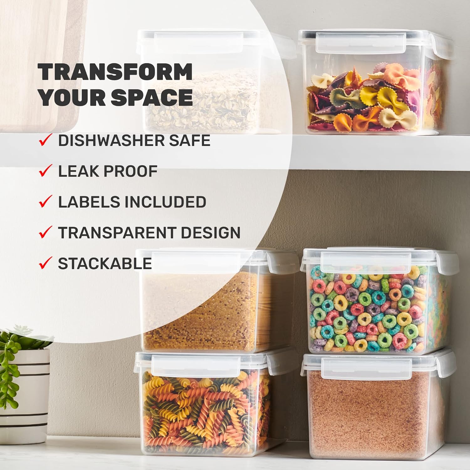 Large Airtight Food Storage Containers with Lids Set of 4 3.2L - 102 fl. oz Pasta storage